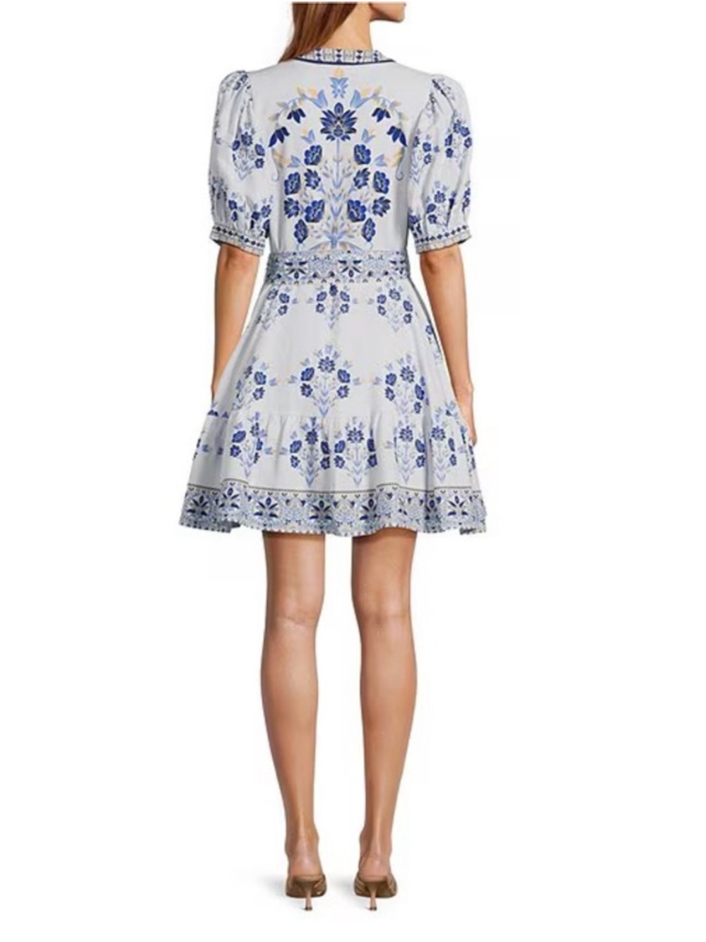 A Loves A Blue White Floral Bubble Sleeve A-Line Flounce Mini Dress XS - Picture 2 of 16